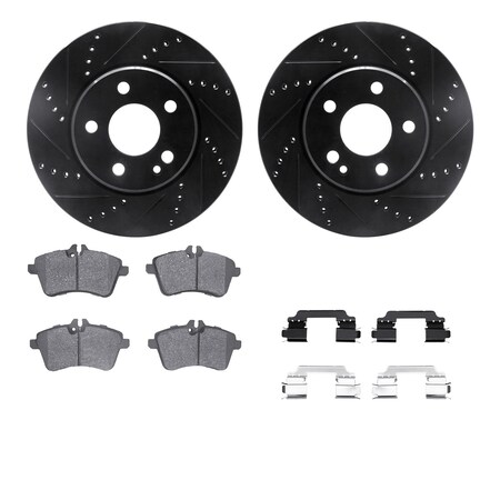 Front - Dynamic Friction Company Brake Rotors - Drill/Slot - Black with Ceramic Brake Pads and Hardware Kit 8312-63121